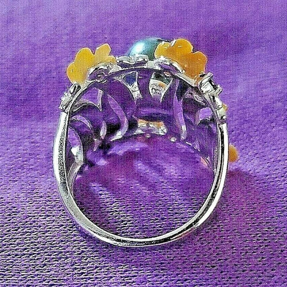 Tahitian Black Pearl Garnet Mother of Pearl Ring - Picture 6 of 8